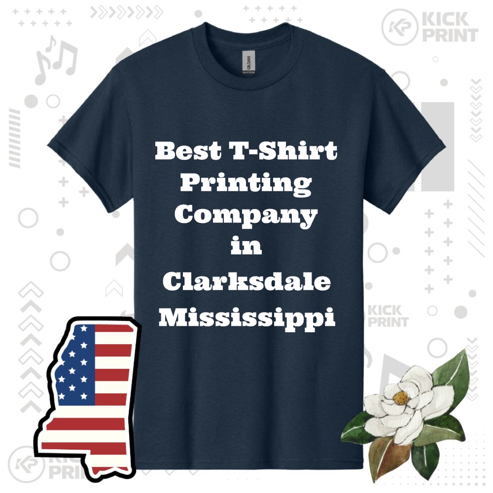 A blue shirt with white text.