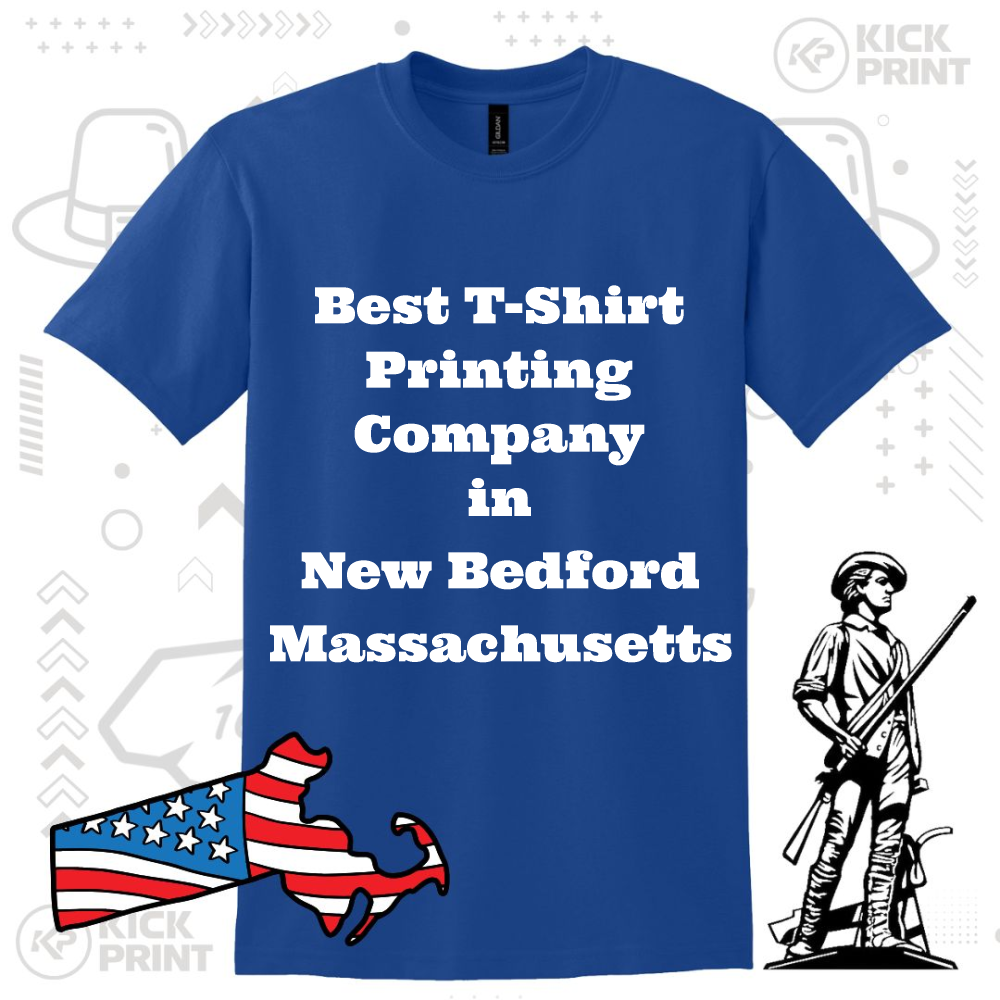 A blue t-shirt with white text.